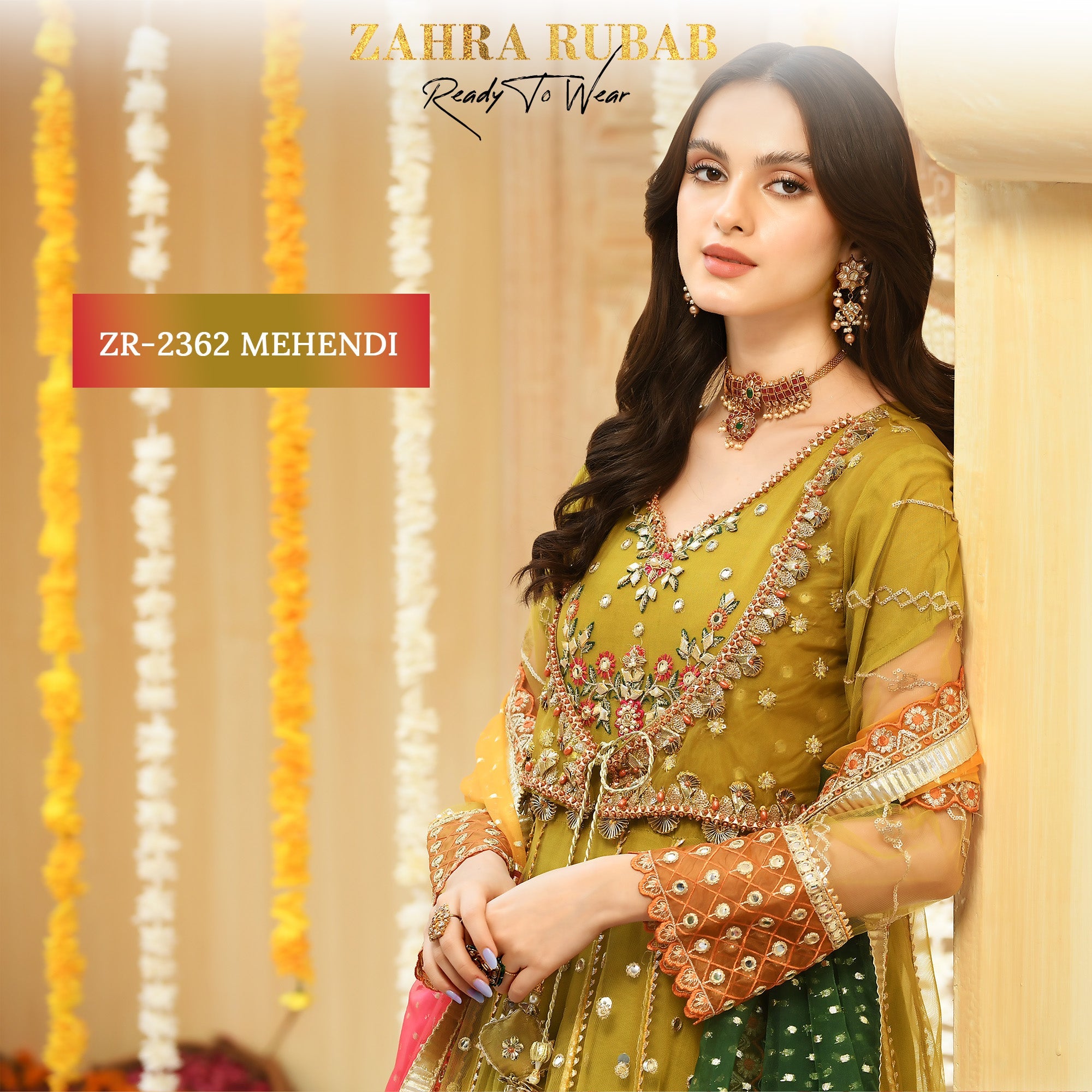 ZR-2362 Aqua, Mehndi Maxi Dress Zahra Rubab fresh