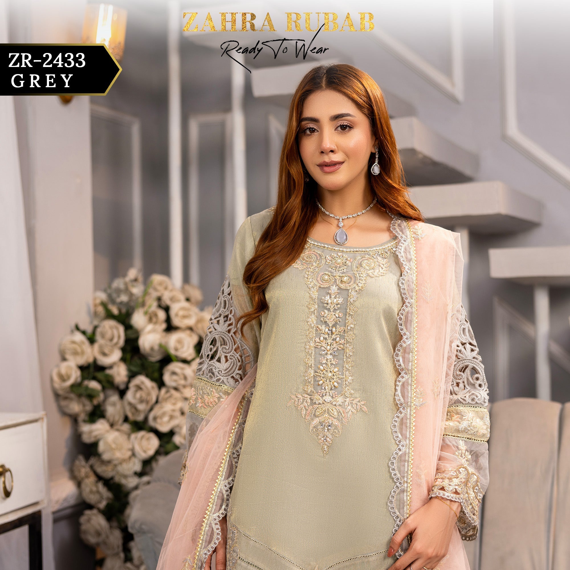 ZR - 2433 Grey Zahra Rubab Gul Mohar