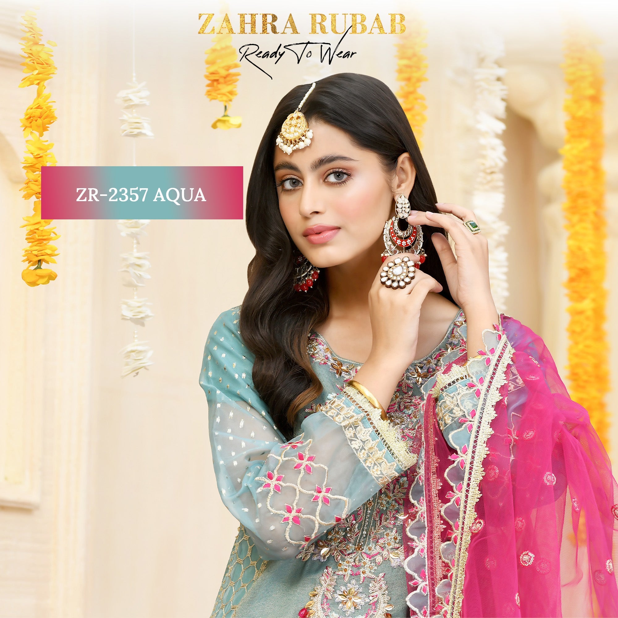 ZR-2357 Magenta & Aqua Dress Zahra Rubab fresh