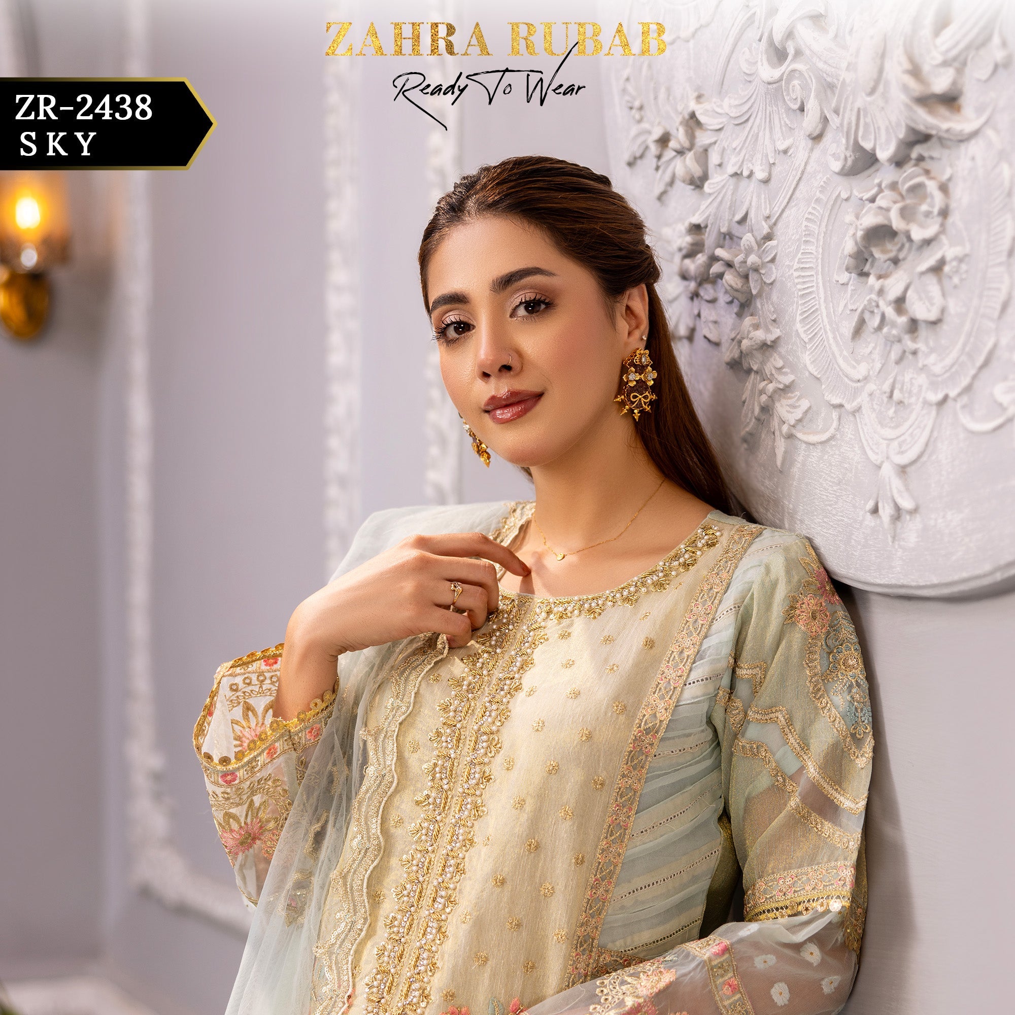 ZR - 2438 Pink, Sky Zahra Rubab Gul Mohar