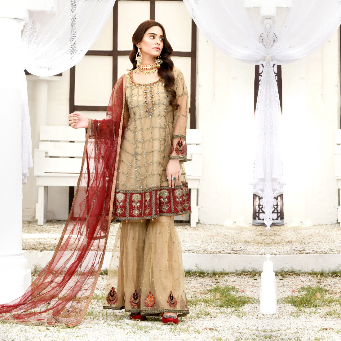 3 Piece Stitched - ZR 2120 Gold, Plump, Black Zahra Rubab